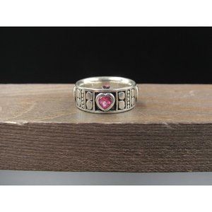 Size 6.25 Sterling Silver Pink Topaz Heart Gemstones Band Ring
